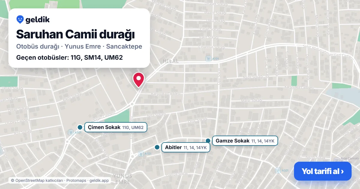 Saruhan Camii otobüs durağı haritada: konumu ve yakındaki duraklar