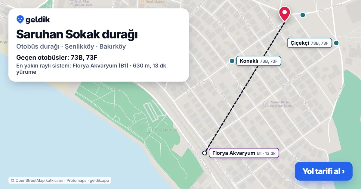 Saruhan Sokak otobüs durağı haritada: konumu ve yakındaki duraklar