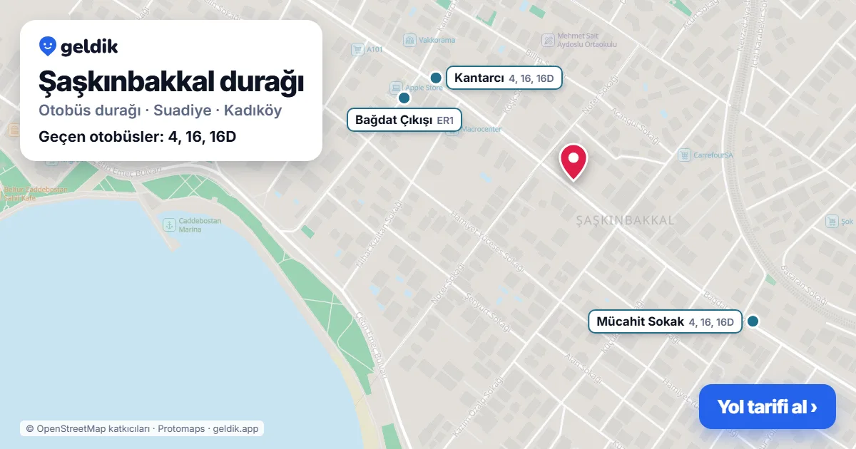 Şaşkınbakkal otobüs durağı haritada: konumu ve yakındaki duraklar