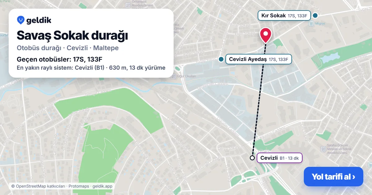 Savaş Sokak otobüs durağı haritada: konumu ve yakındaki duraklar