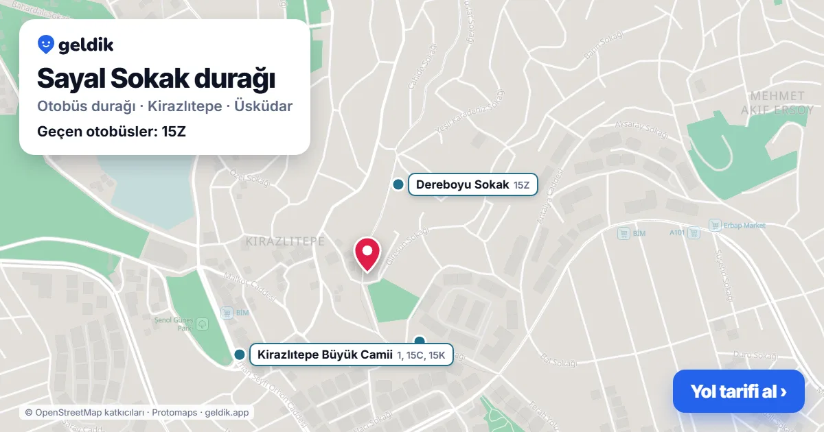 Sayal Sokak otobüs durağı haritada: konumu ve yakındaki duraklar