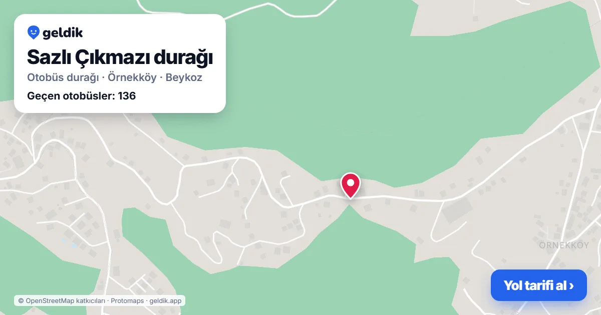 Sazlı Çıkmazı otobüs durağı haritada: konumu ve yakındaki duraklar