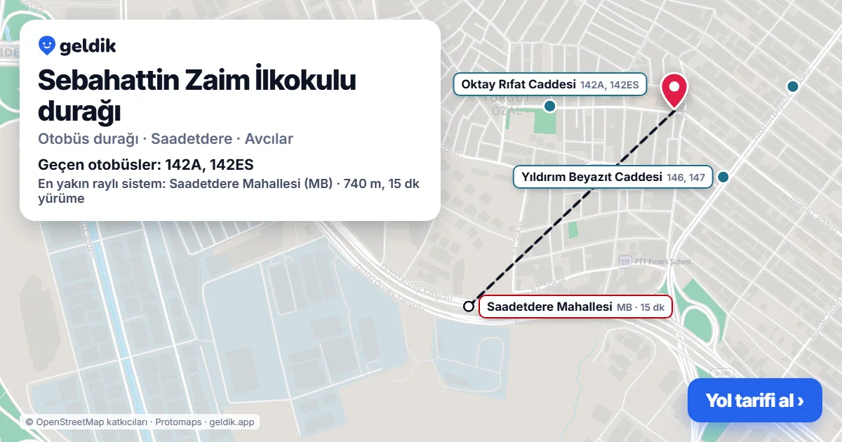 Sebahattin Zaim İlkokulu otobüs durağı haritada: konumu ve yakındaki duraklar