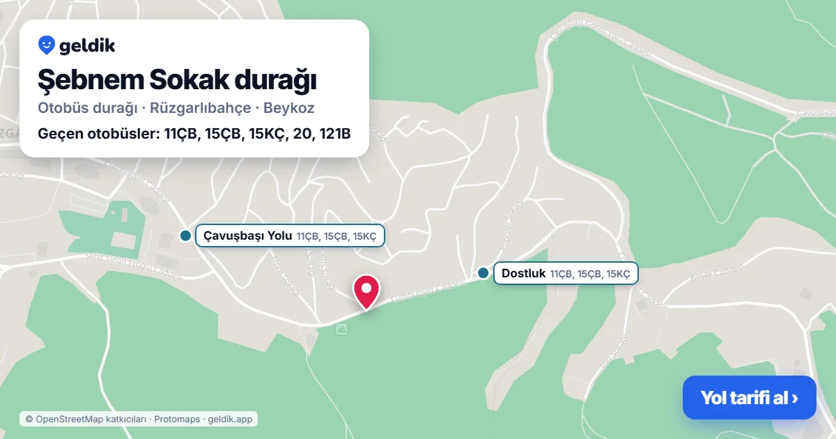 Şebnem Sokak otobüs durağı haritada: konumu ve yakındaki duraklar