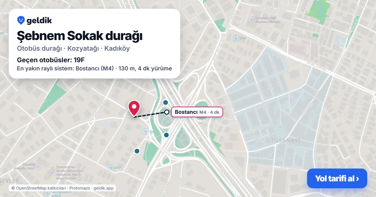 Şebnem Sokak otobüs durağı haritada: konumu ve yakındaki duraklar