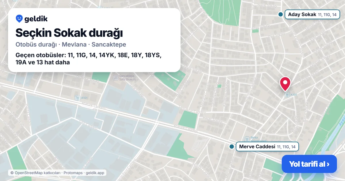 Seçkin Sokak otobüs durağı haritada: konumu ve yakındaki duraklar
