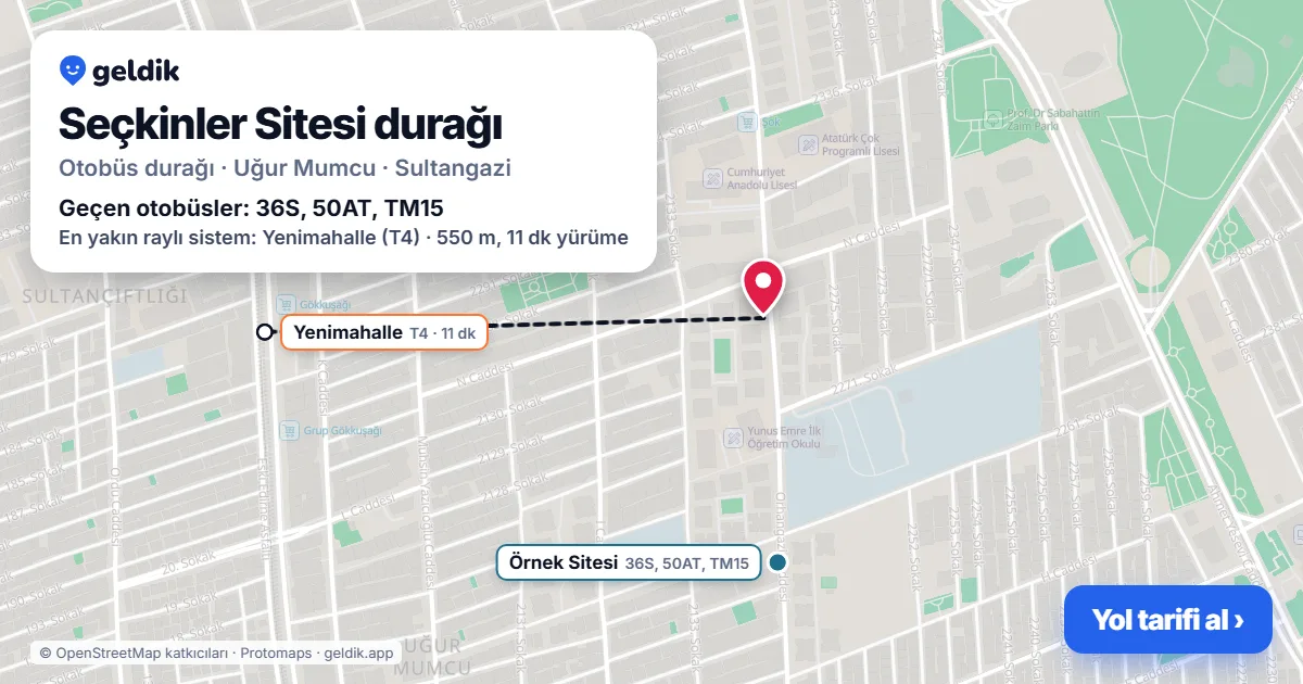 Seçkinler Sitesi otobüs durağı haritada: konumu ve yakındaki duraklar