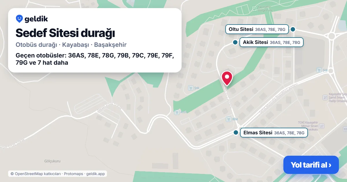 Sedef Sitesi otobüs durağı haritada: konumu ve yakındaki duraklar