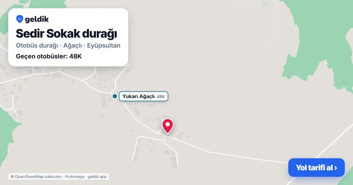 Sedir Sokak otobüs durağı haritada: konumu ve yakındaki duraklar