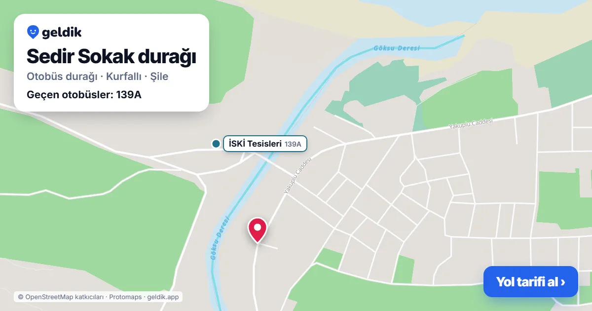 Sedir Sokak otobüs durağı haritada: konumu ve yakındaki duraklar