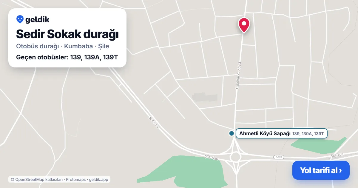 Sedir Sokak otobüs durağı haritada: konumu ve yakındaki duraklar