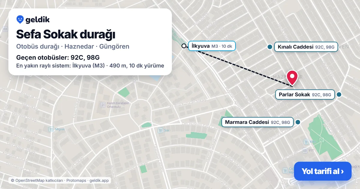 Sefa Sokak otobüs durağı haritada: konumu ve yakındaki duraklar