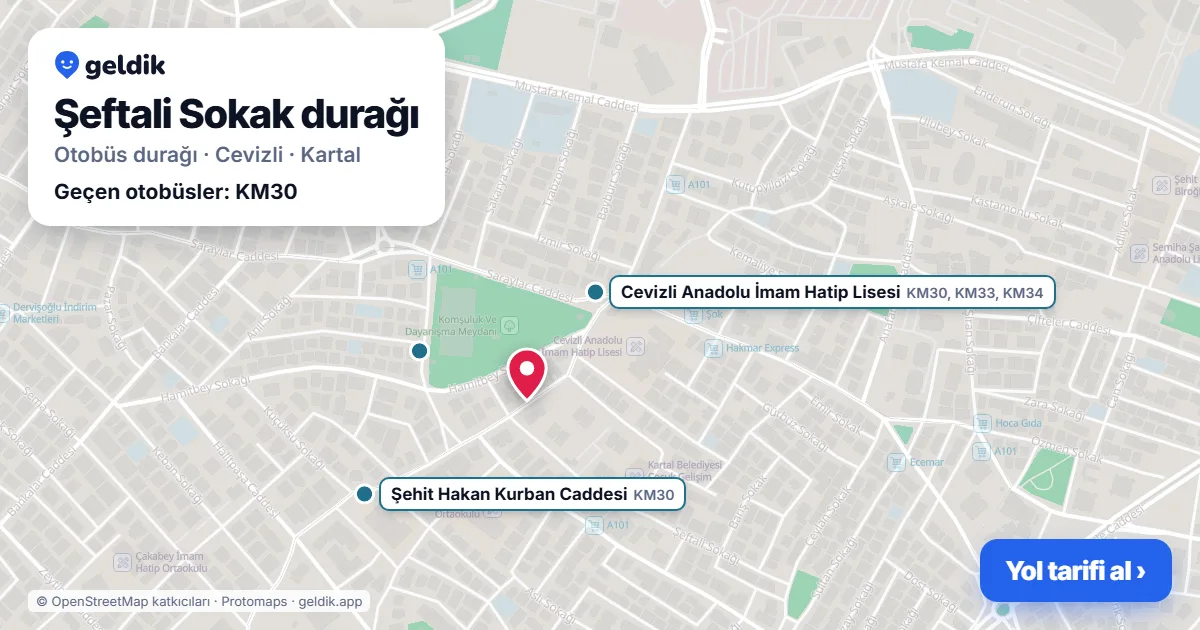 Şeftali Sokak otobüs durağı haritada: konumu ve yakındaki duraklar
