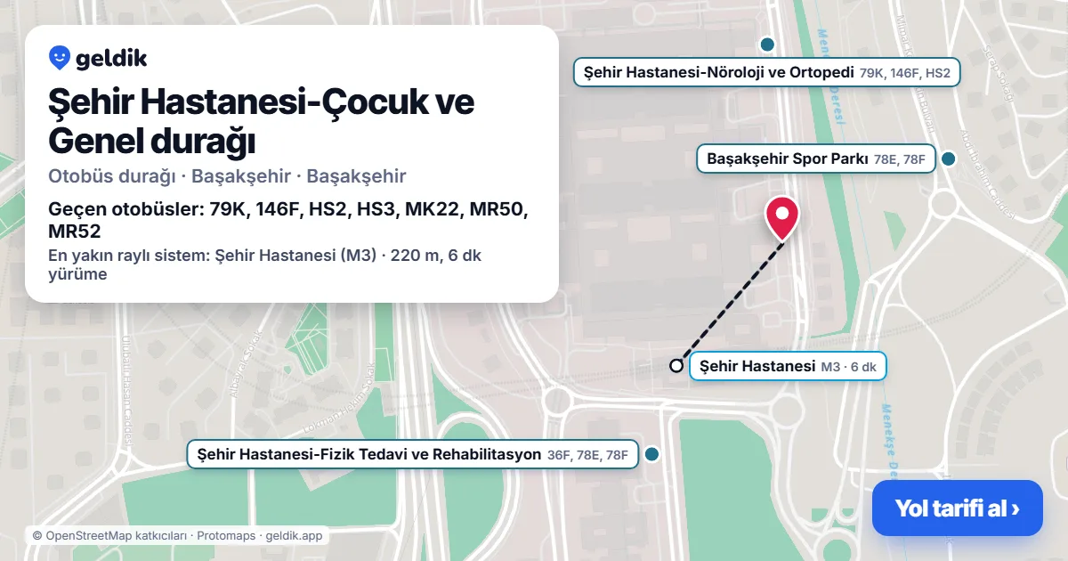 Şehir Hastanesi-Çocuk ve Genel otobüs durağı haritada: konumu ve yakındaki duraklar