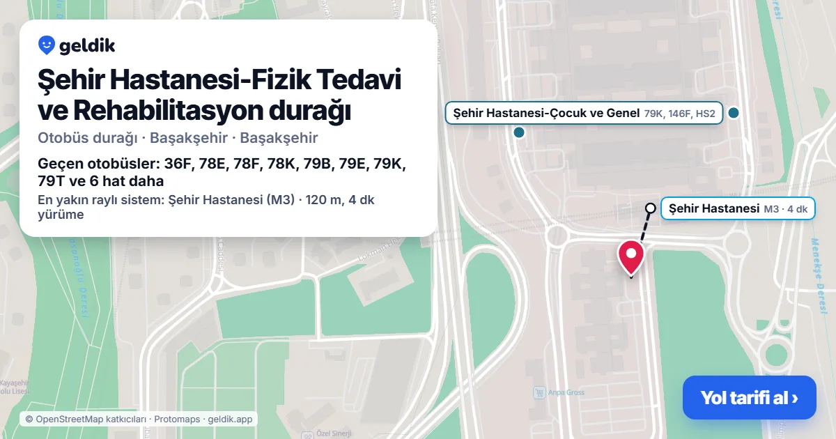 Şehir Hastanesi-Fizik Tedavi ve Rehabilitasyon otobüs durağı haritada: konumu ve yakındaki duraklar