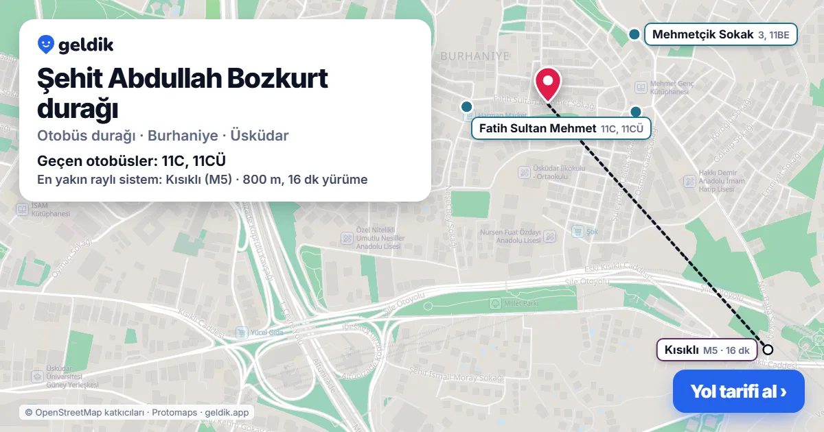Şehit Abdullah Bozkurt otobüs durağı haritada: konumu ve yakındaki duraklar