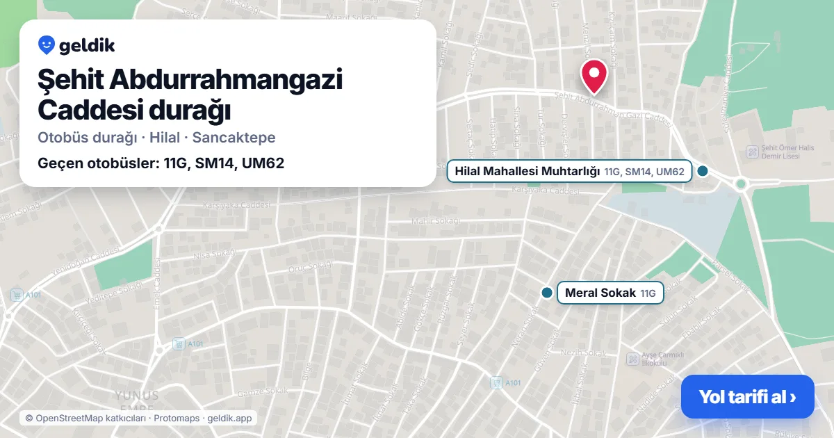 Şehit Abdurrahmangazi Caddesi otobüs durağı haritada: konumu ve yakındaki duraklar