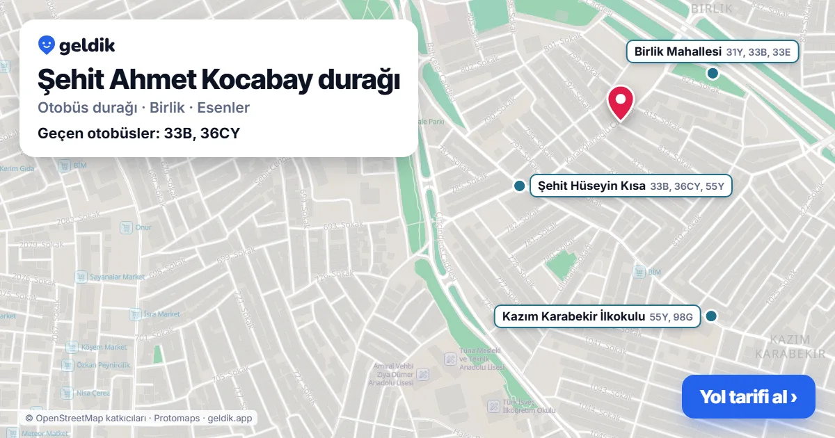Şehit Ahmet Kocabay otobüs durağı haritada: konumu ve yakındaki duraklar