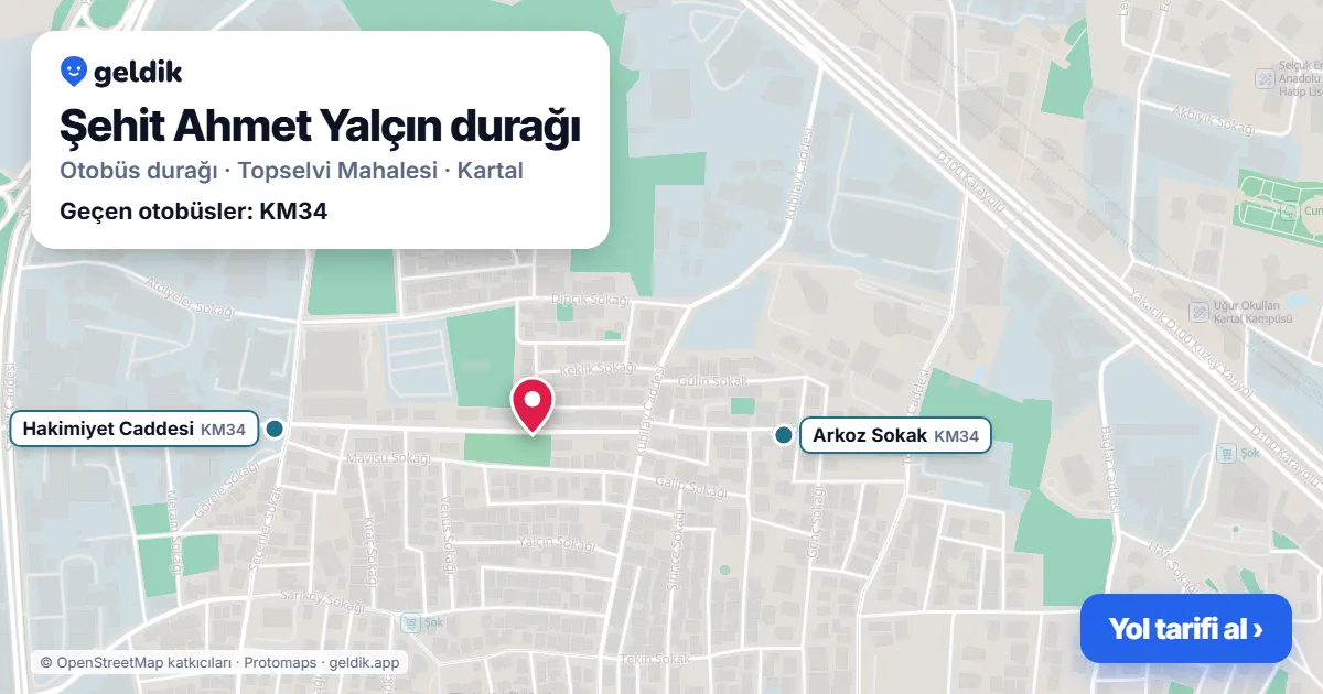 Şehit Ahmet Yalçın otobüs durağı haritada: konumu ve yakındaki duraklar