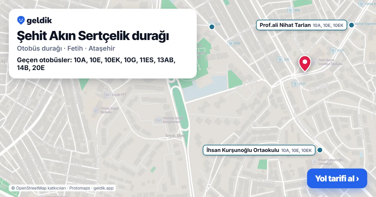Şehit Akın Sertçelik otobüs durağı haritada: konumu ve yakındaki duraklar