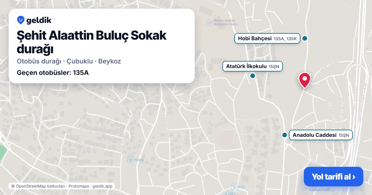 Şehit Alaattin Buluç Sokak otobüs durağı haritada: konumu ve yakındaki duraklar