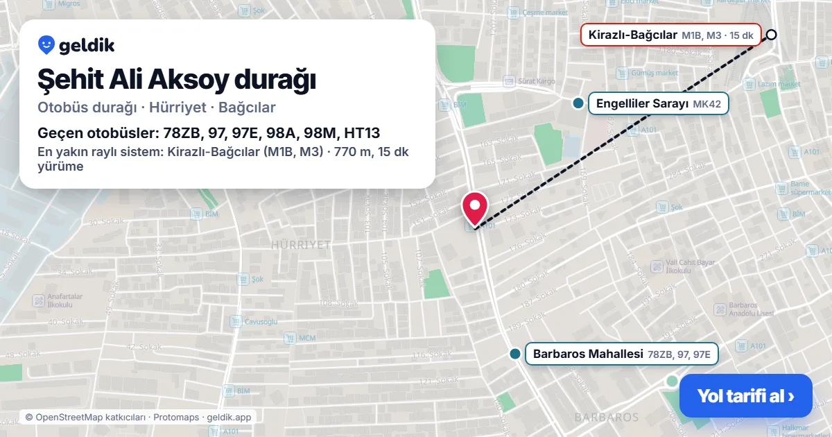 Şehit Ali Aksoy otobüs durağı haritada: konumu ve yakındaki duraklar