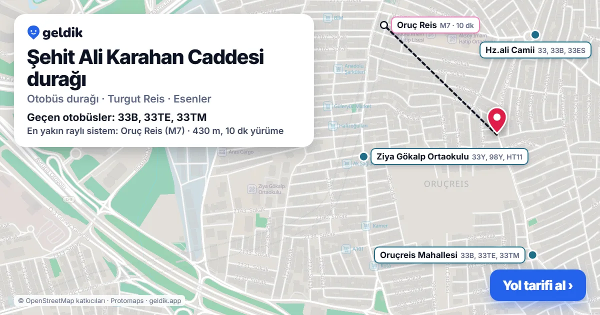 Şehit Ali Karahan Caddesi otobüs durağı haritada: konumu ve yakındaki duraklar