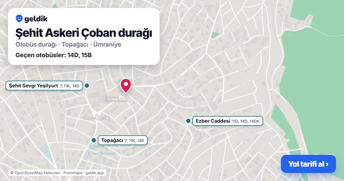 Şehit Askeri Çoban otobüs durağı haritada: konumu ve yakındaki duraklar