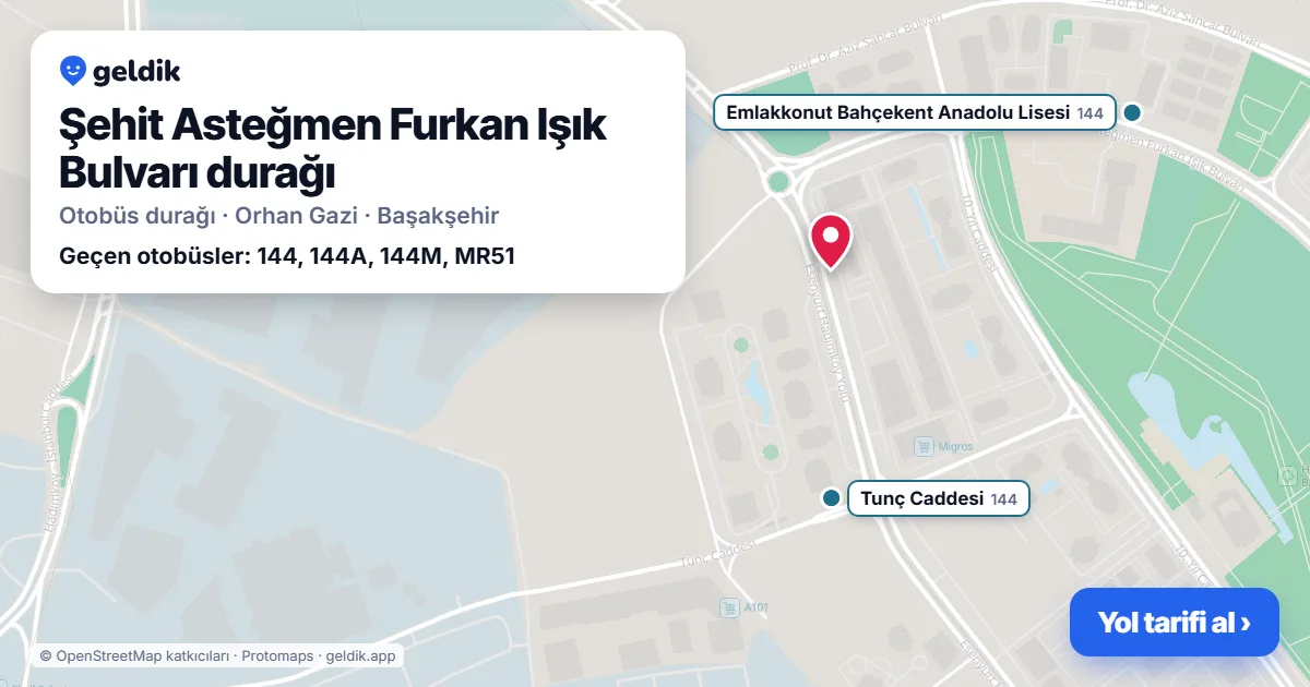 Şehit Asteğmen Furkan Işık Bulvarı otobüs durağı haritada: konumu ve yakındaki duraklar
