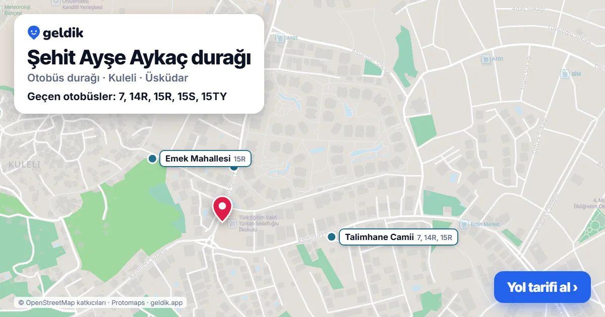 Şehit Ayşe Aykaç otobüs durağı haritada: konumu ve yakındaki duraklar