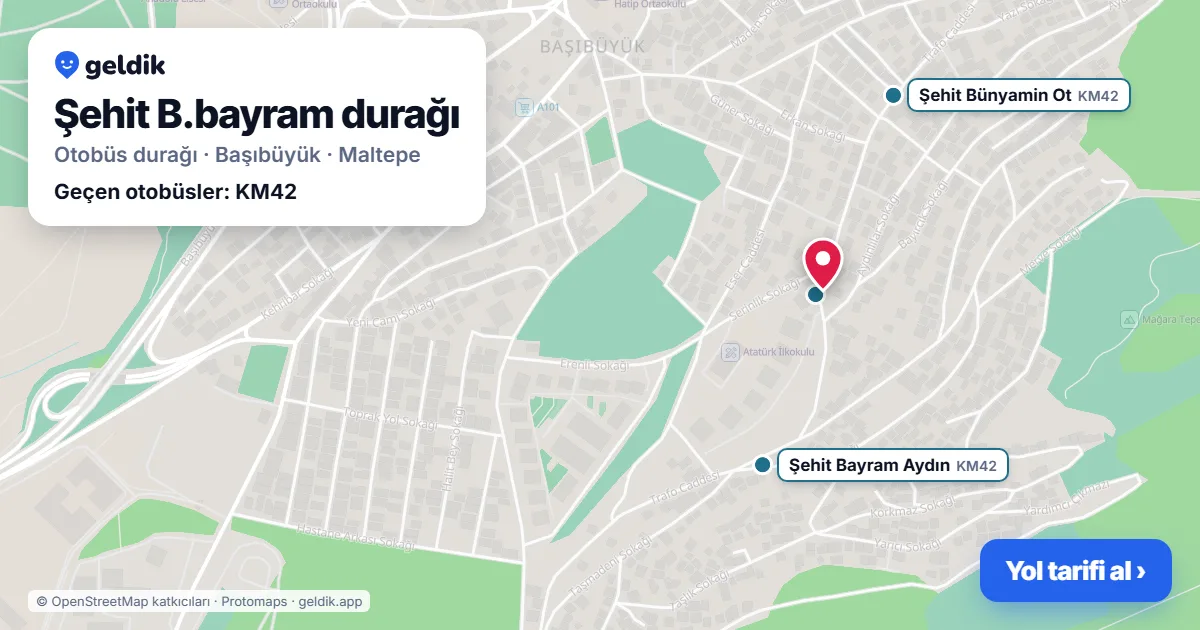 Şehit B.bayram otobüs durağı haritada: konumu ve yakındaki duraklar