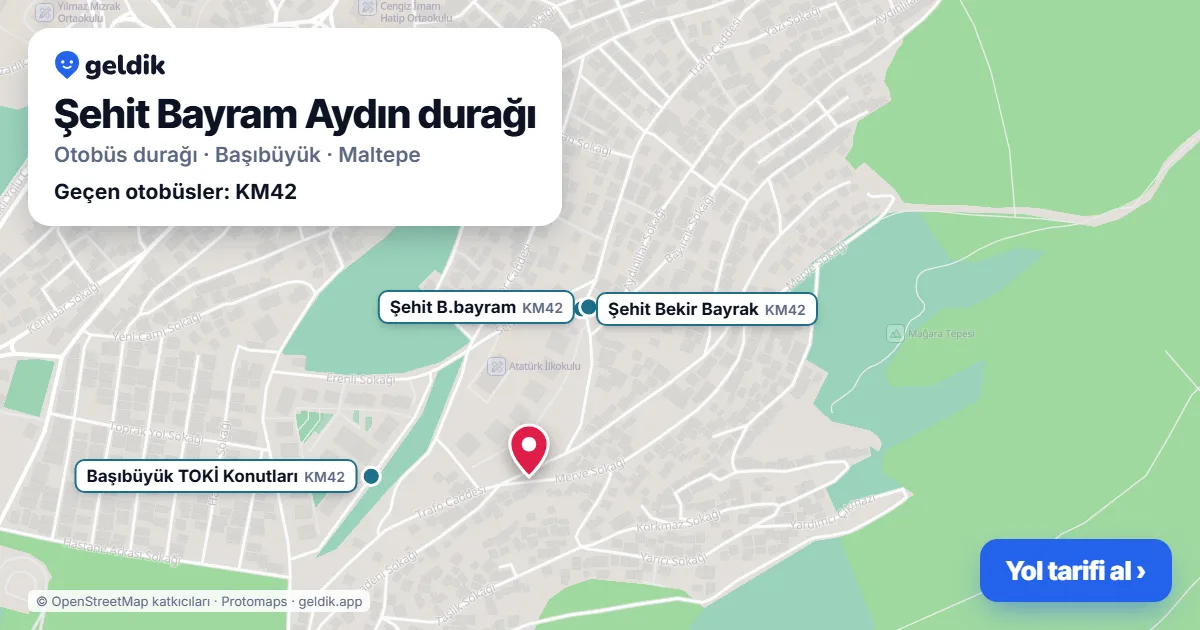 Şehit Bayram Aydın otobüs durağı haritada: konumu ve yakındaki duraklar