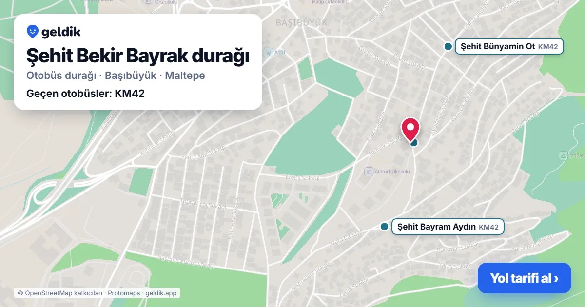 Şehit Bekir Bayrak otobüs durağı haritada: konumu ve yakındaki duraklar