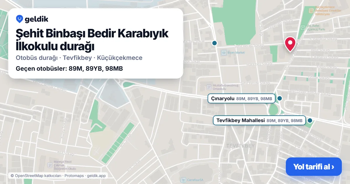 Şehit Binbaşı Bedir Karabıyık İlkokulu otobüs durağı haritada: konumu ve yakındaki duraklar