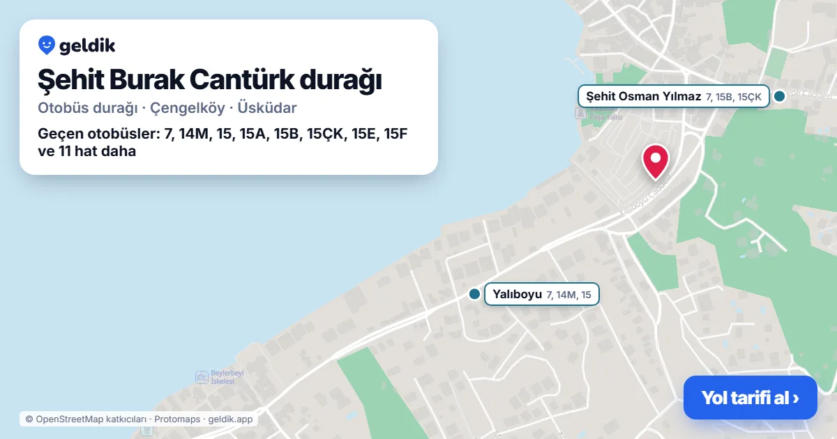 Şehit Burak Cantürk otobüs durağı haritada: konumu ve yakındaki duraklar