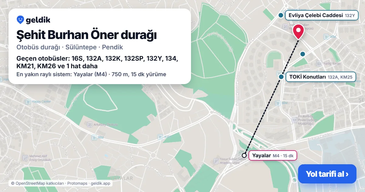Şehit Burhan Öner otobüs durağı haritada: konumu ve yakındaki duraklar