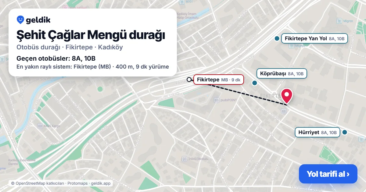 Şehit Çağlar Mengü otobüs durağı haritada: konumu ve yakındaki duraklar