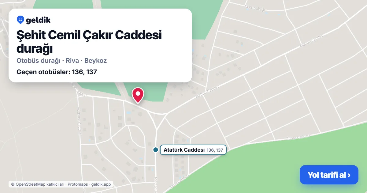 Şehit Cemil Çakır Caddesi otobüs durağı haritada: konumu ve yakındaki duraklar