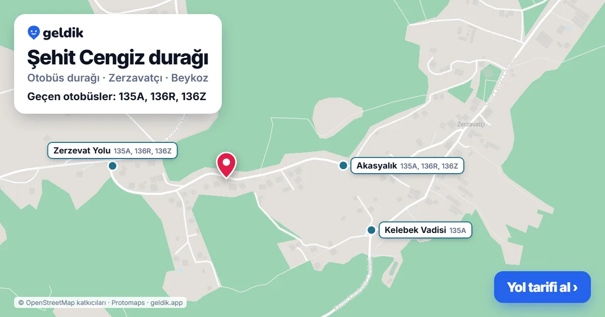 Şehit Cengiz otobüs durağı haritada: konumu ve yakındaki duraklar