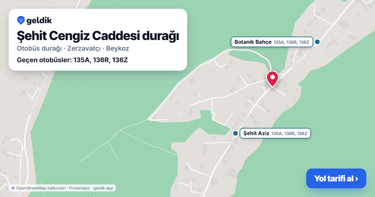 Şehit Cengiz Caddesi otobüs durağı haritada: konumu ve yakındaki duraklar
