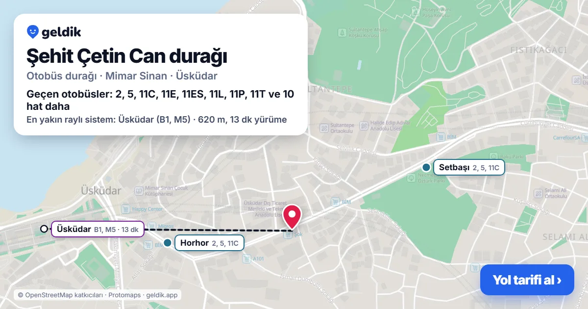 Şehit Çetin Can otobüs durağı haritada: konumu ve yakındaki duraklar