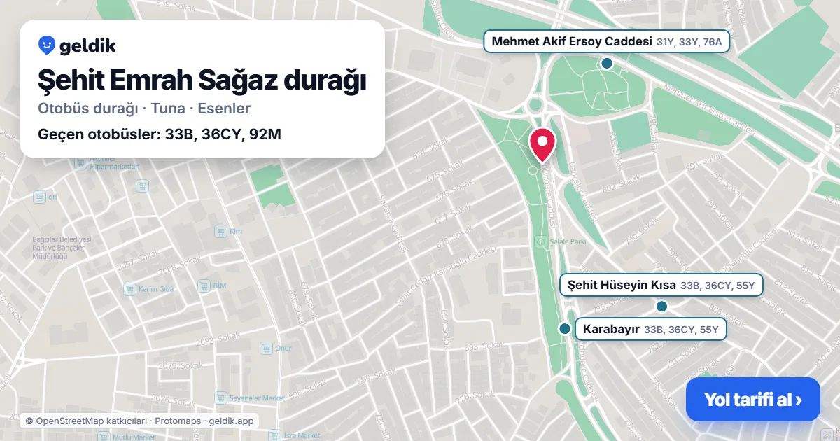 Şehit Emrah Sağaz otobüs durağı haritada: konumu ve yakındaki duraklar