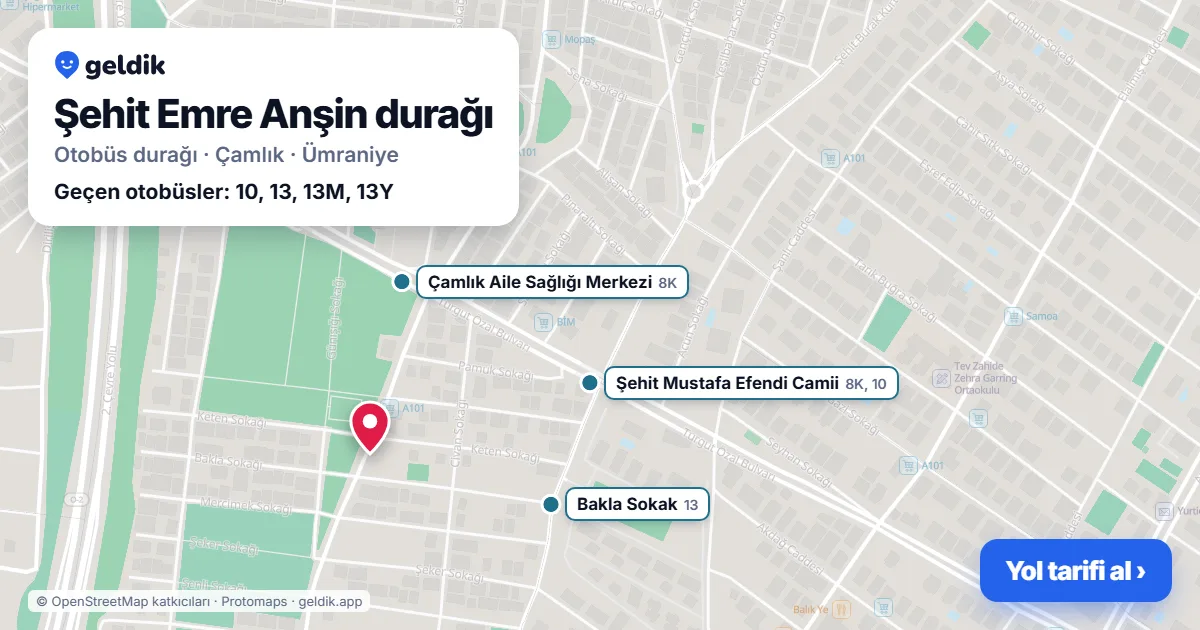 Şehit Emre Anşin otobüs durağı haritada: konumu ve yakındaki duraklar