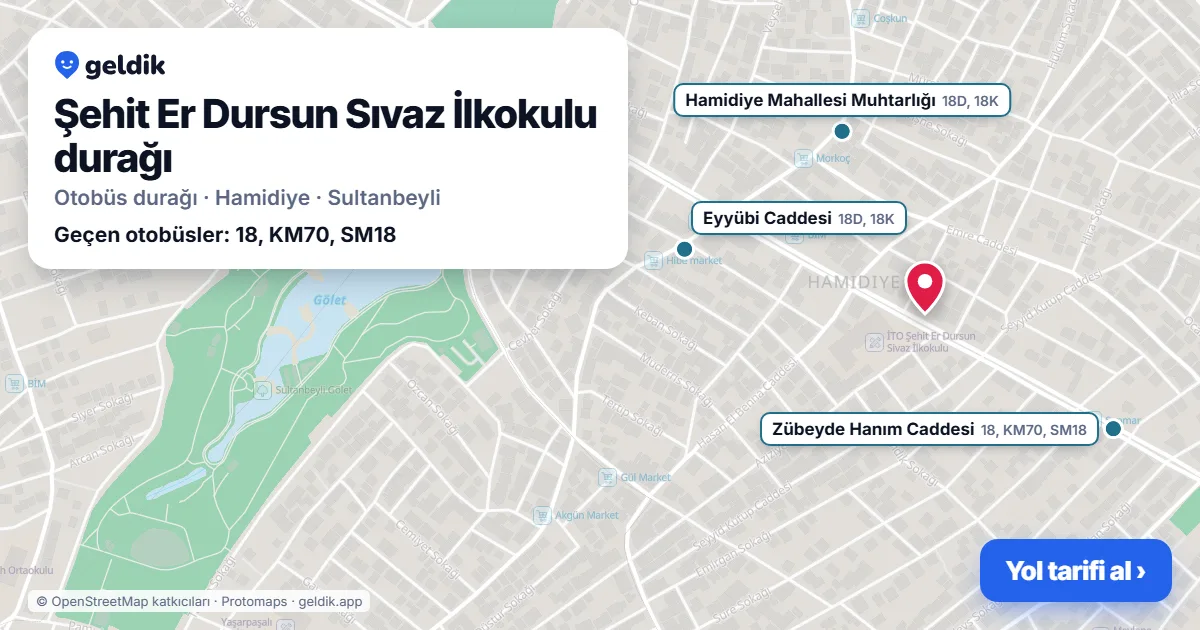 Şehit Er Dursun Sıvaz İlkokulu otobüs durağı haritada: konumu ve yakındaki duraklar