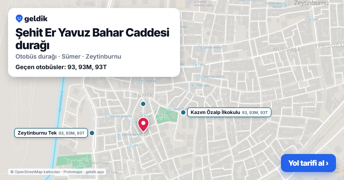 Şehit Er Yavuz Bahar Caddesi otobüs durağı haritada: konumu ve yakındaki duraklar