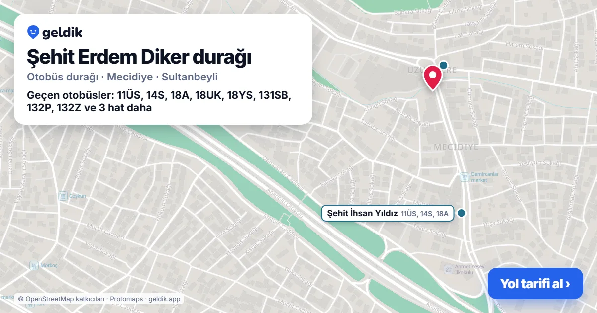 Şehit Erdem Diker otobüs durağı haritada: konumu ve yakındaki duraklar