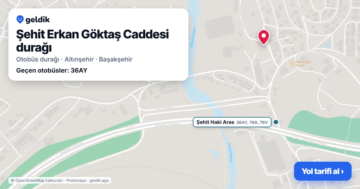 Şehit Erkan Göktaş Caddesi otobüs durağı haritada: konumu ve yakındaki duraklar
