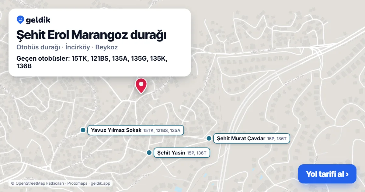 Şehit Erol Marangoz otobüs durağı haritada: konumu ve yakındaki duraklar