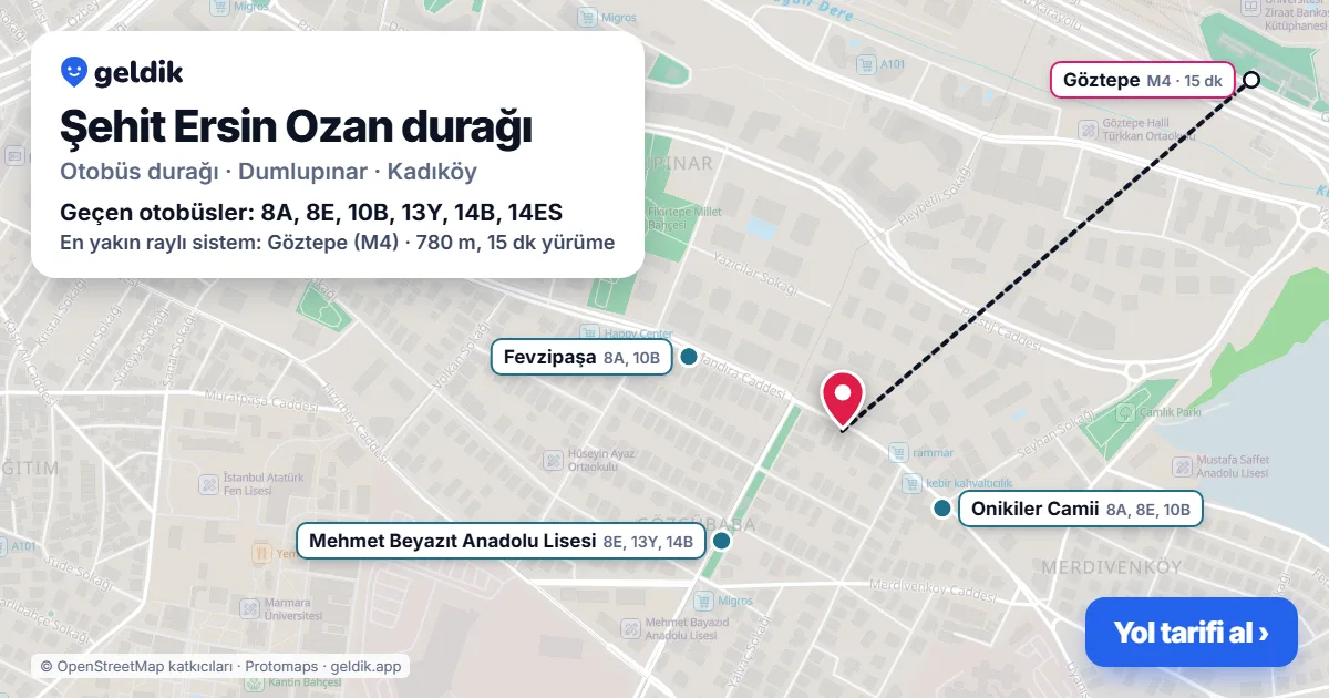 Şehit Ersin Ozan otobüs durağı haritada: konumu ve yakındaki duraklar