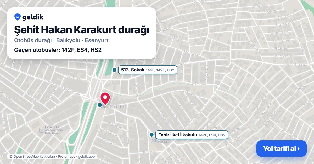 Şehit Hakan Karakurt otobüs durağı haritada: konumu ve yakındaki duraklar